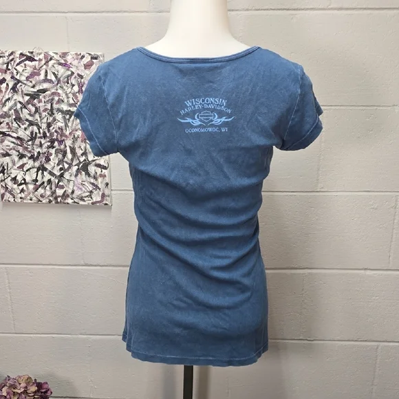 Harley-Davidson Women's Faded Blue Graphic Tee - Picture 6 of 11